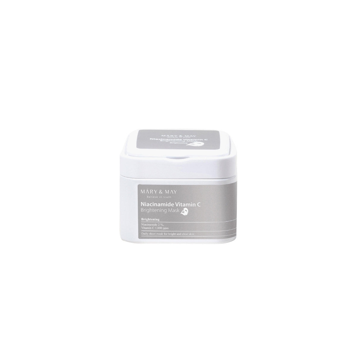 MARY &amp; MAY Niacinamide Vitamin C Brightening Mask – 30pcs bulk daily-use hyperpigmentation and radiance sheet mask case available at Atelier De Glow UAE.