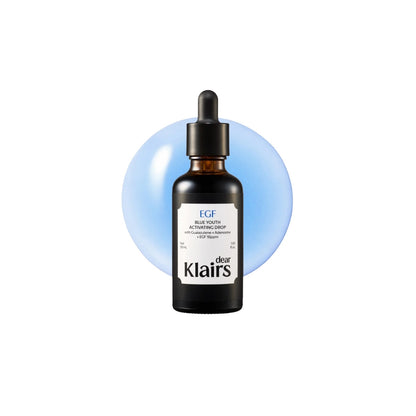 Dear, Klairs EGF Blue Youth Activating Drop 50ml – concentrated anti-aging peptide serum formulated with EGF and guaiazulene for skin barrier care available at Atelier De Glow UAE.