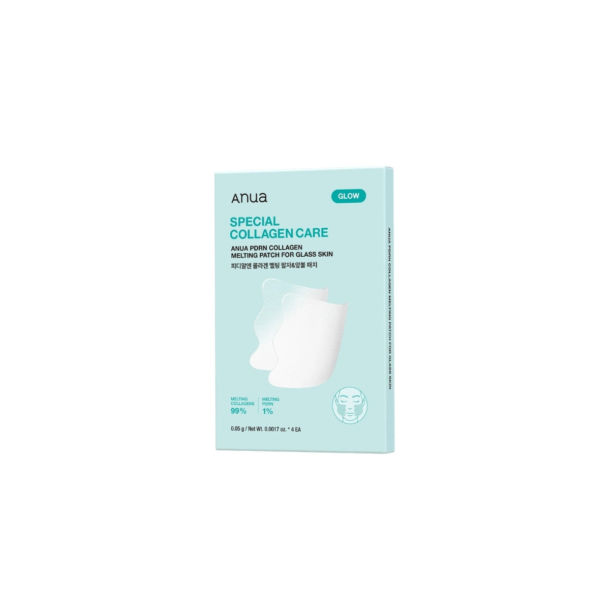 Anua PDRN Collagen Melting Patch For Glass Skin 4-pack featuring 99% collagen and PDRN for advanced elasticity care at Atelier De Glow UAE.