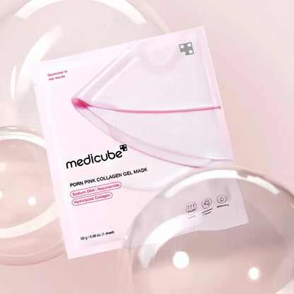 Medicube Pink Hydrogel Mask for sudden red facial heat stress, sunken cheek contours, flat dehydration lines, and dull lackluster skin tones – Plumping treatment from Atelier De Glow UAE.