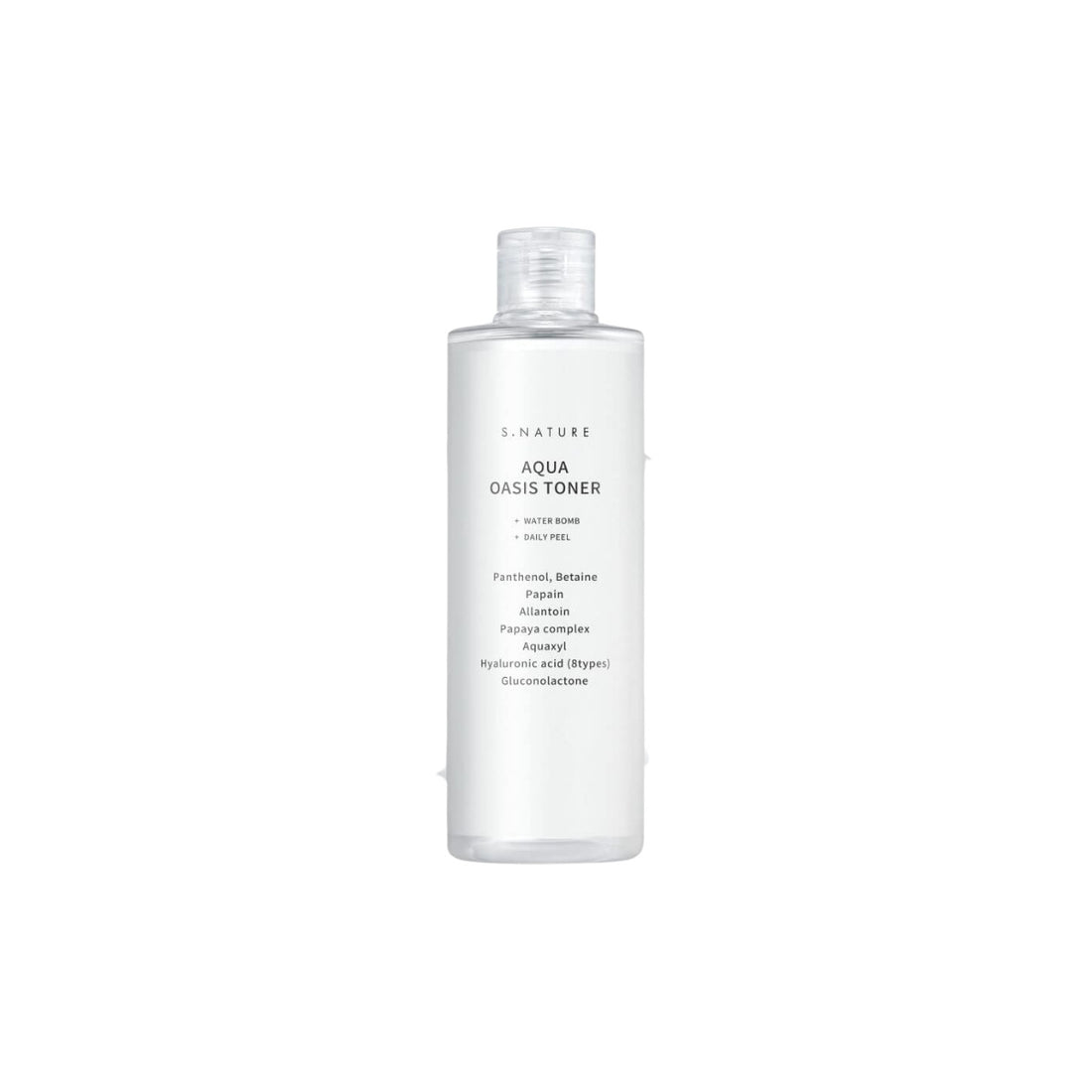 S.NATURE Aqua Oasis Toner 300ml – deep-hydration facial toner formulated with hyaluronic acid and panthenol for plumper, softer skin available at Atelier De Glow UAE.
