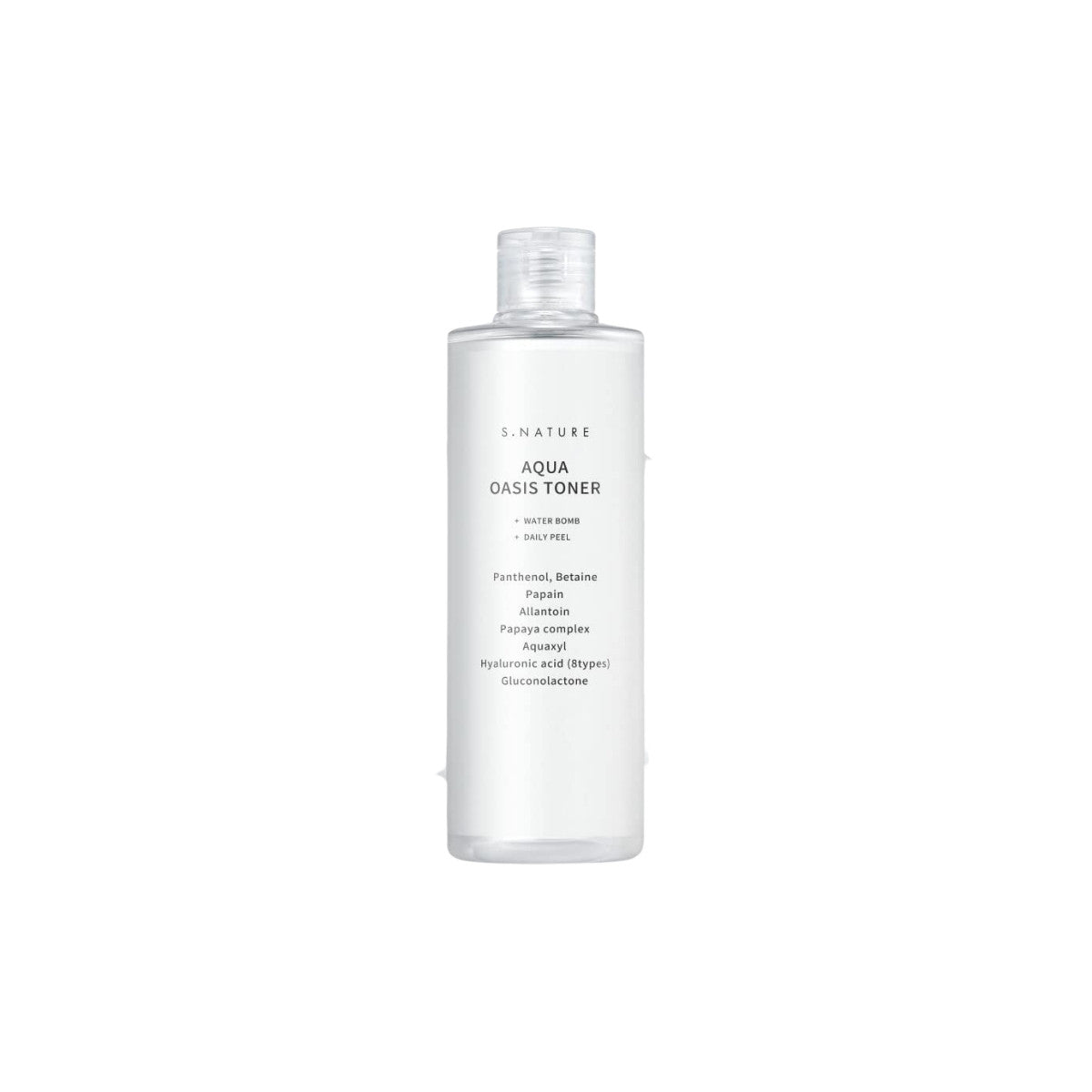 S.NATURE Aqua Oasis Toner 300ml – deep-hydration facial toner formulated with hyaluronic acid and panthenol for plumper, softer skin available at Atelier De Glow UAE.