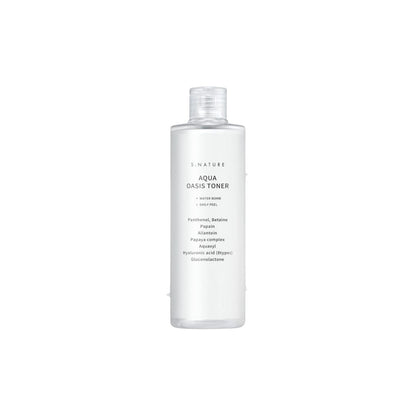 S.NATURE Aqua Oasis Toner 300ml – deep-hydration facial toner formulated with hyaluronic acid and panthenol for plumper, softer skin available at Atelier De Glow UAE.