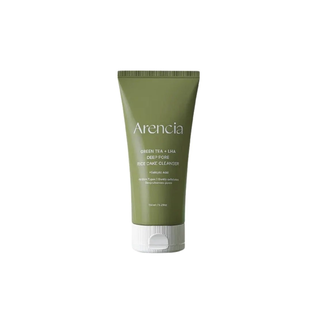 Arencia Green Tea + LHA Deep Pore Rice Cake Cleanser – Korean artisanal 2-in-1 cleanser and pore mask with LHA exfoliation available at Atelier De Glow UAE.