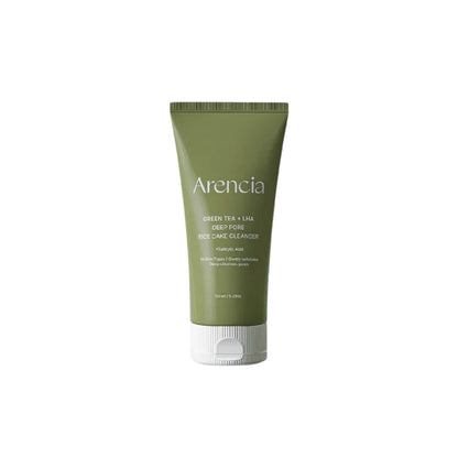 Arencia Green Tea + LHA Deep Pore Rice Cake Cleanser – Korean artisanal 2-in-1 cleanser and pore mask with LHA exfoliation available at Atelier De Glow UAE.