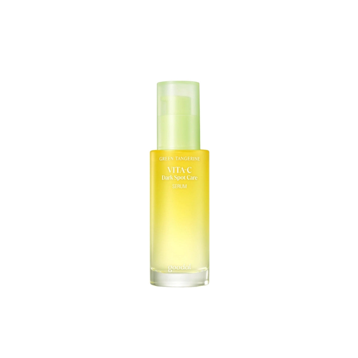 Goodal Green Tangerine Vita C Dark Spot Care Serum pump bottle – 70% Green Tangerine extract and 4% Niacinamide Korean serum available at Atelier De Glow UAE.