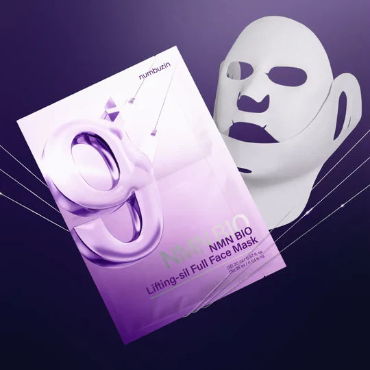 Numbuzin No.9 NAD Bio Lifting Full Cover Facial Mask for targeting sagging skin, loss of elasticity, and fine lines to reveal a firmer, rejuvenated complexion from Atelier De Glow UAE.