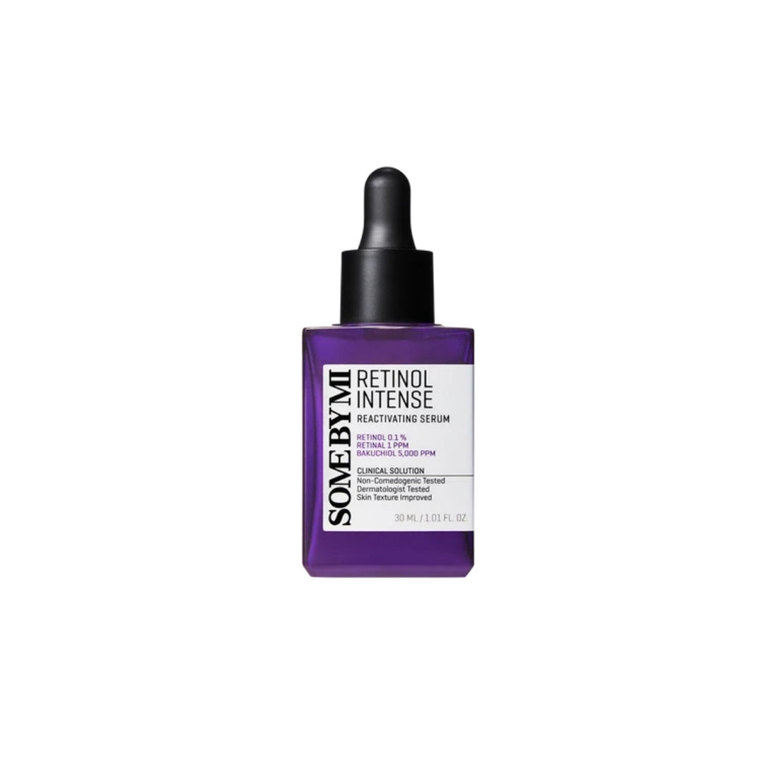 SOME BY MI Retinol Intense Reactivating Serum purple bottle – Triple Action Retinol, Retinal, and Bakuchiol Korean serum available at Atelier De Glow UAE.