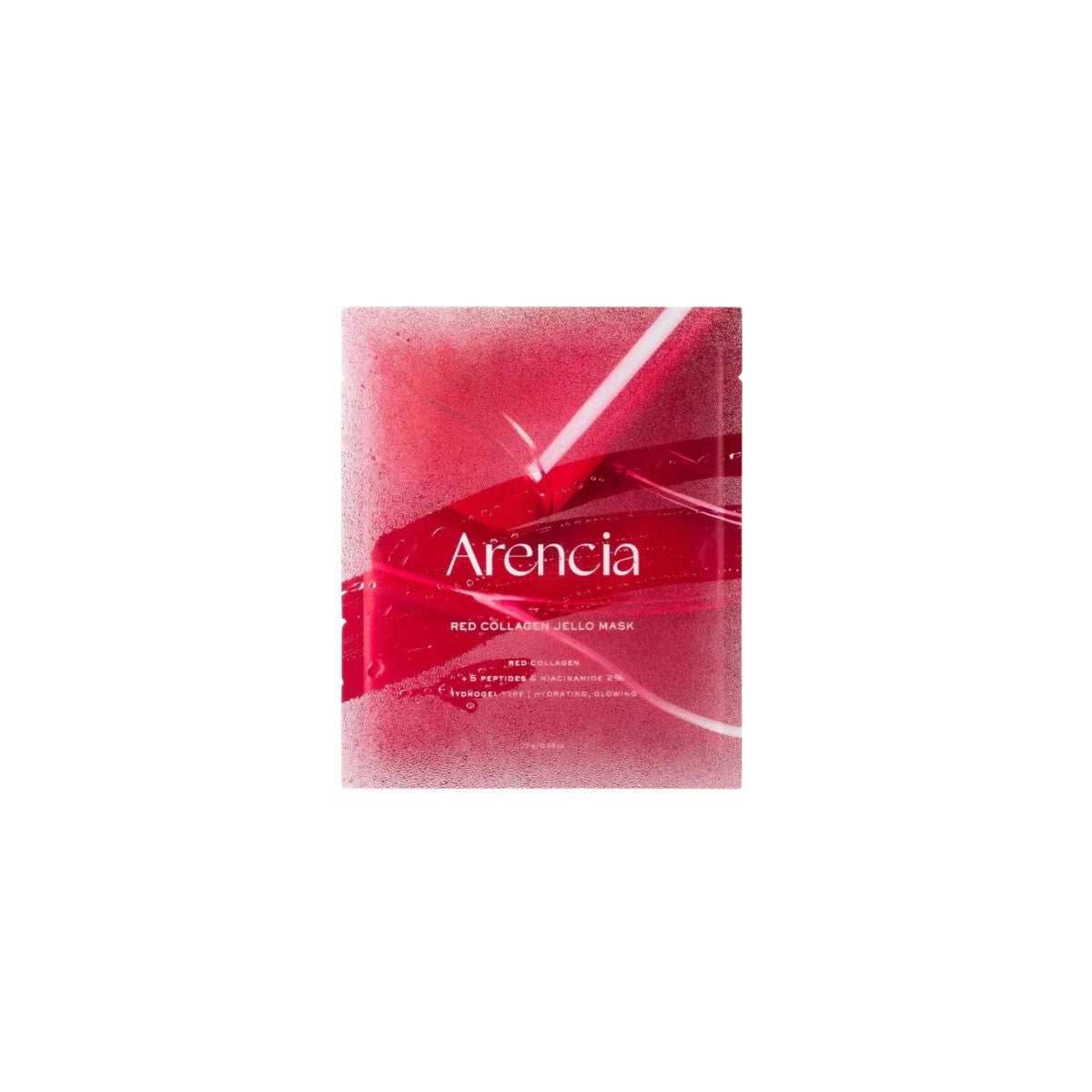 Arencia Red Collagen Jello Mask – 1pc active-melting hydrogel sheet mask with low-molecular vegan collagen available at Atelier De Glow UAE.