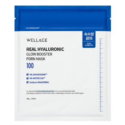 WELLAGE Real Hyaluronic Glow Booster PDRN Mask sachet 38g - Salmon DNA regenerative sheet mask - Atelier De Glow UAE