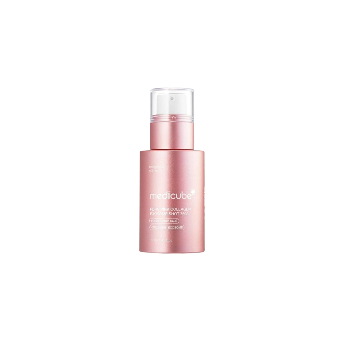 Medicube PDRN Pink Collagen Exosome Shot Serum 7500 – 30ml high-intensity clinical micro-spicule advanced ampoule with 7500ppm Exosomes and Salmon DNA available at Atelier De Glow UAE.