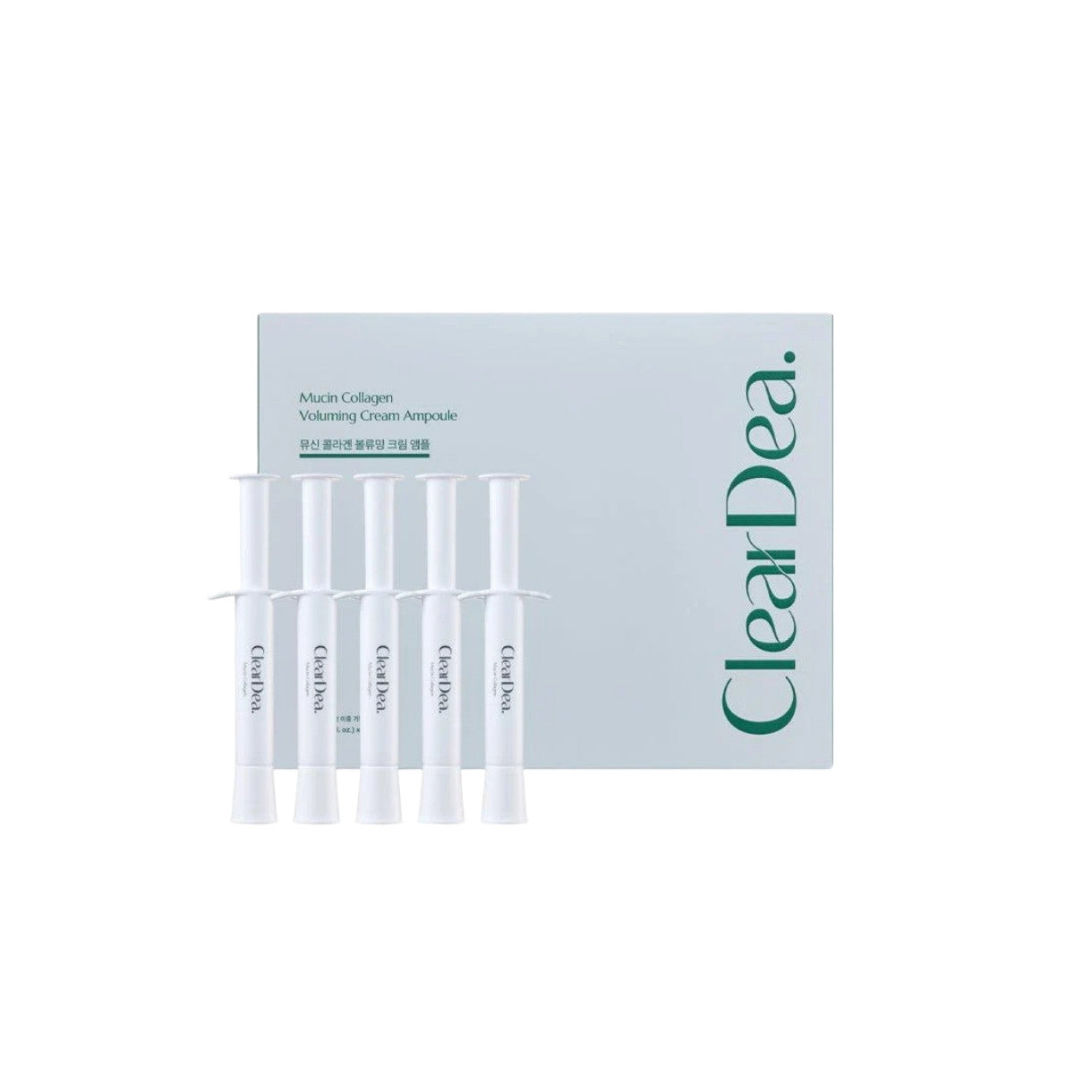 ClearDea Mucin Collagen Voluming Cream Ampoule – 5-piece set of Korean anti-aging vials with Vegan Mucin and Hydrolyzed Collagen available at Atelier De Glow UAE.