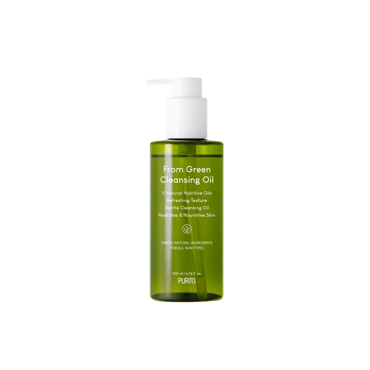 Purito From Green Cleansing Oil 200ml – gentle plant-based makeup remover formulated with natural oils for deep and clean pore care available at Atelier De Glow UAE.