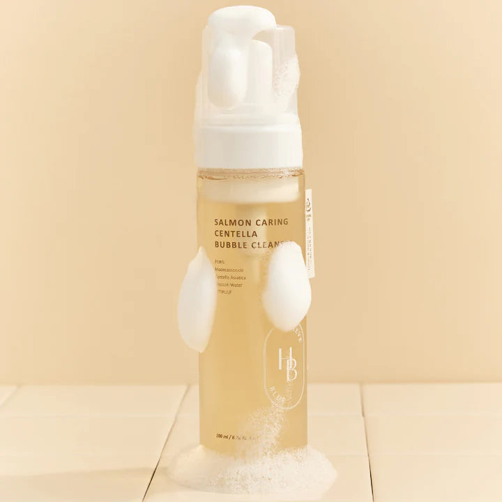 HEVEBLUE cleanser for sensitive, reactive, and irritated skin – Non-stripping "Salmon DNA" bubble foam for redness relief from Atelier De Glow UAE.