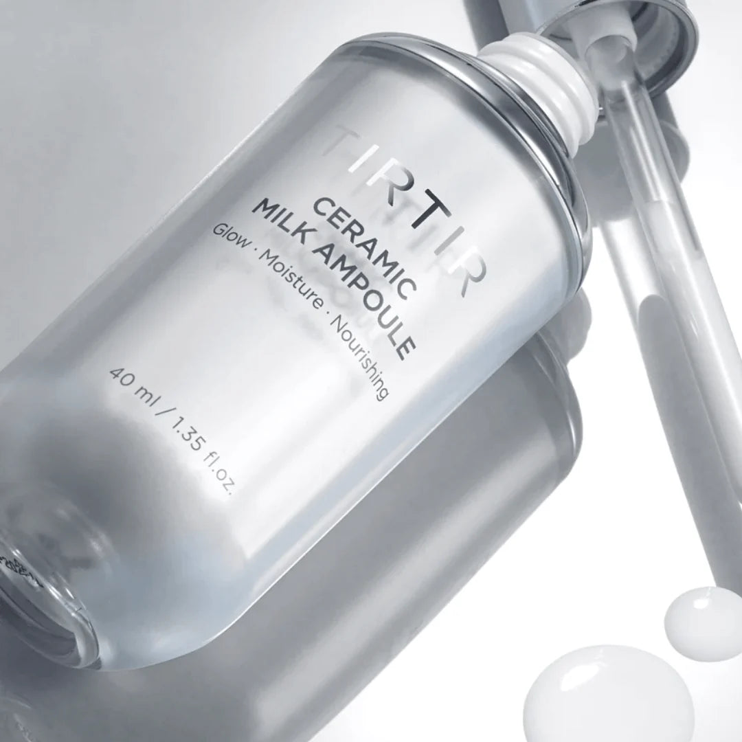TIRTIR Ceramic Milk Ampoule – K-beauty viral "Glass Skin Essential" for deep hydration, improved elasticity, and a luminous, smooth glow, shop at Atelier De Glow UAE.