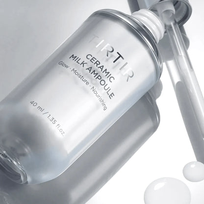 TIRTIR Ceramic Milk Ampoule – K-beauty viral "Glass Skin Essential" for deep hydration, improved elasticity, and a luminous, smooth glow, shop at Atelier De Glow UAE.