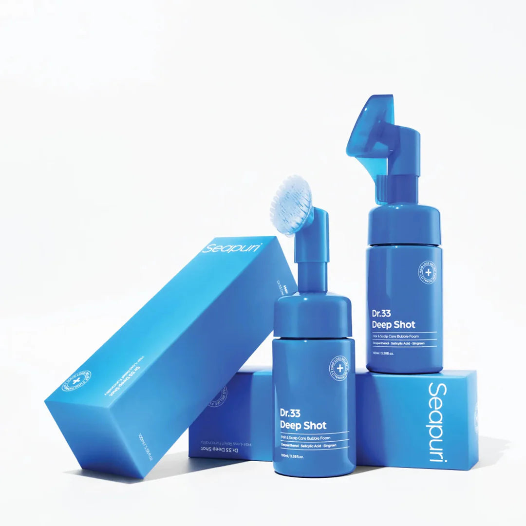 seapuri Bubble Tonic for hot itchy scalp irritation, excessive midday root grease, dry dandruff flaking, and thinning hair shedding – Scalp treatment from Atelier De Glow UAE.