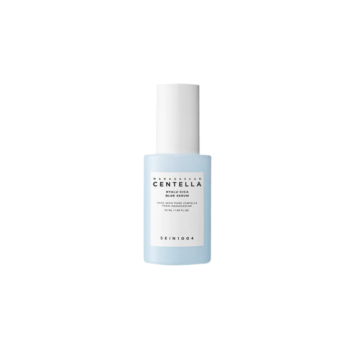 SKIN1004 Madagascar Centella Hyalu-Cica Blue Serum 50ml – premium soothing face serum formulated with Centella Asiatica and multi-layer hyaluronic acid for deep hydration available at Atelier De Glow UAE.