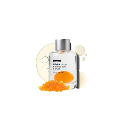 FRANKLY PDRN Bounce Ball Serum – 30ml shake-to-activate biphasic serum with 99% Pure Salmon DNA and Salmon Egg Extract available at Atelier De Glow UAE.