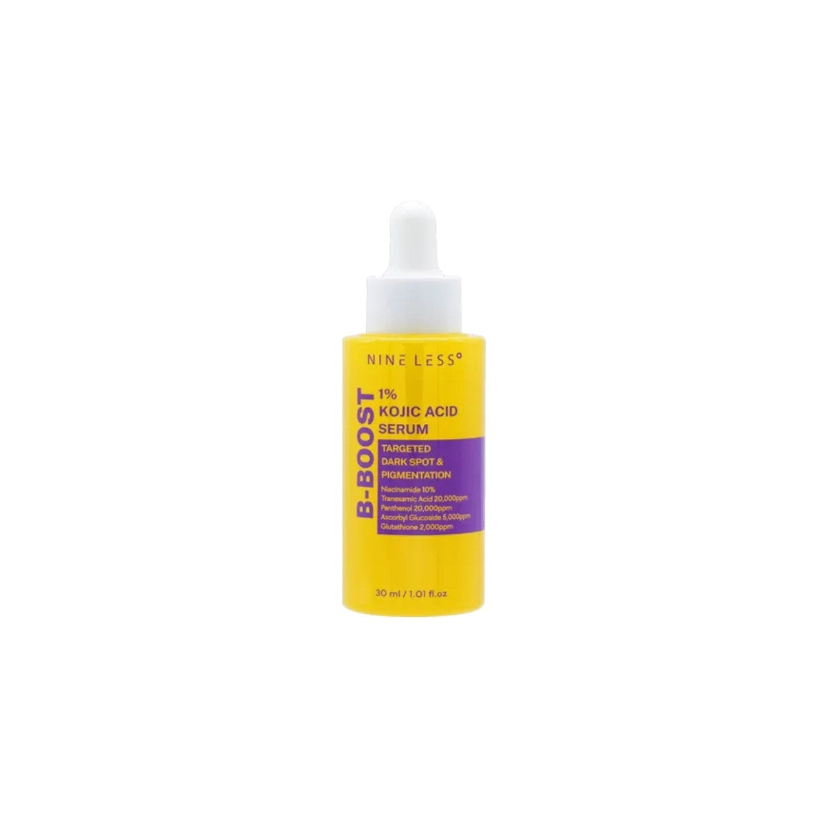 NINELESS B-Boost Serum – 30ml Korean brightening serum with 1% Kojic Acid, 10% Niacinamide, and Tranexamic Acid available at Atelier De Glow UAE.