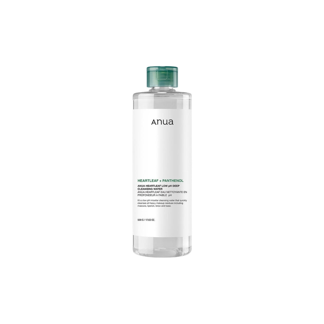 Anua Heartleaf Low pH Deep Cleansing Water 500ml – Soothing Houttuynia Cordata extract and mild surfactants in a Korean micellar water at Atelier De Glow UAE.