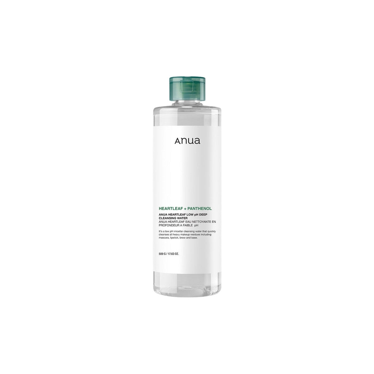 Anua Heartleaf Low pH Deep Cleansing Water 500ml – Soothing Houttuynia Cordata extract and mild surfactants in a Korean micellar water at Atelier De Glow UAE.