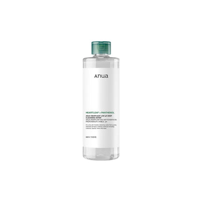 Anua Heartleaf Low pH Deep Cleansing Water 500ml – Soothing Houttuynia Cordata extract and mild surfactants in a Korean micellar water at Atelier De Glow UAE.