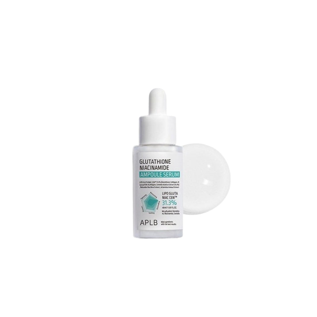 APLB Glutathione Niacinamide Ampoule Serum – High-concentration Korean brightening serum with Glutathione and Centella Asiatica available at Atelier De Glow UAE.
