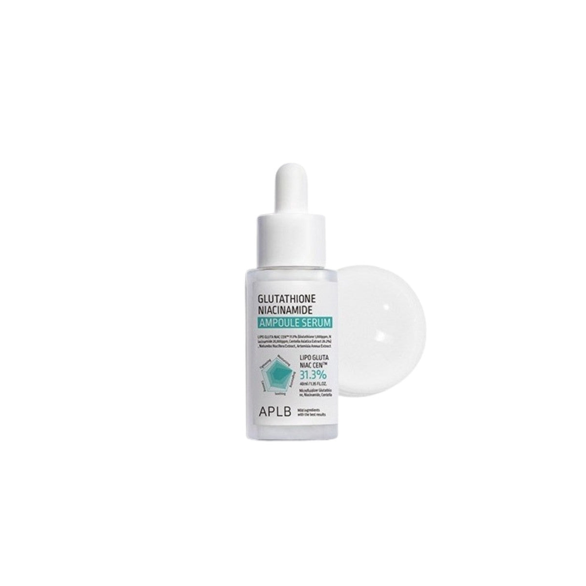 APLB Glutathione Niacinamide Ampoule Serum – High-concentration Korean brightening serum with Glutathione and Centella Asiatica available at Atelier De Glow UAE.