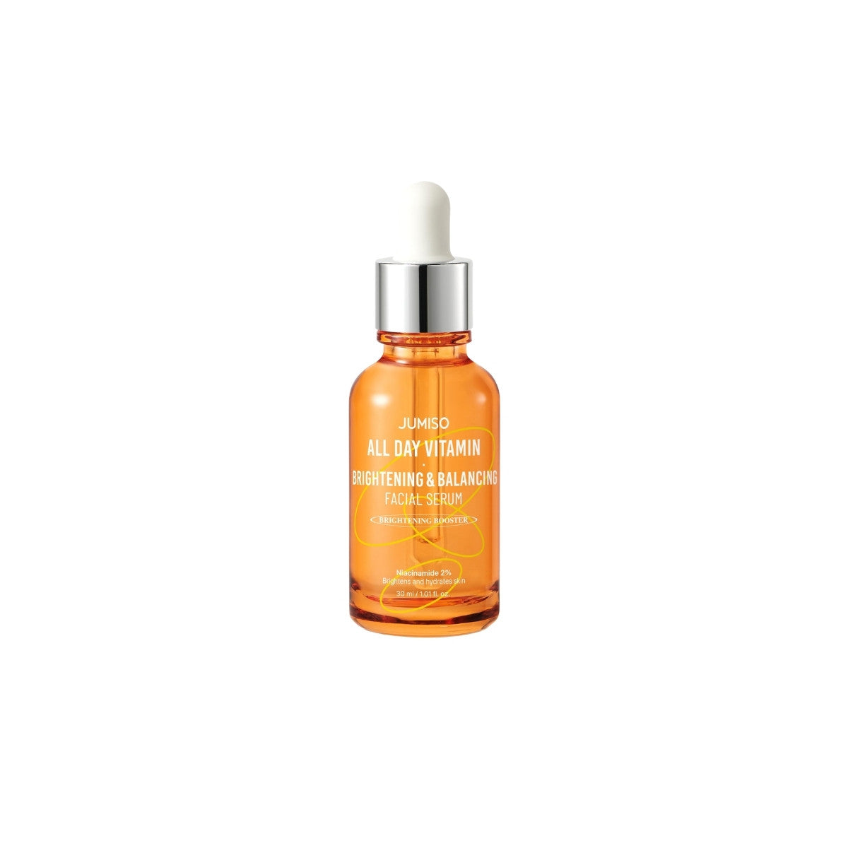 Jumiso All Day Vitamin Brightening &amp; Balancing Facial Serum orange bottle – 86.14% Vitamin Tree (Sea Buckthorn) Extract and Hyaluronic Acid available at Atelier De Glow UAE.