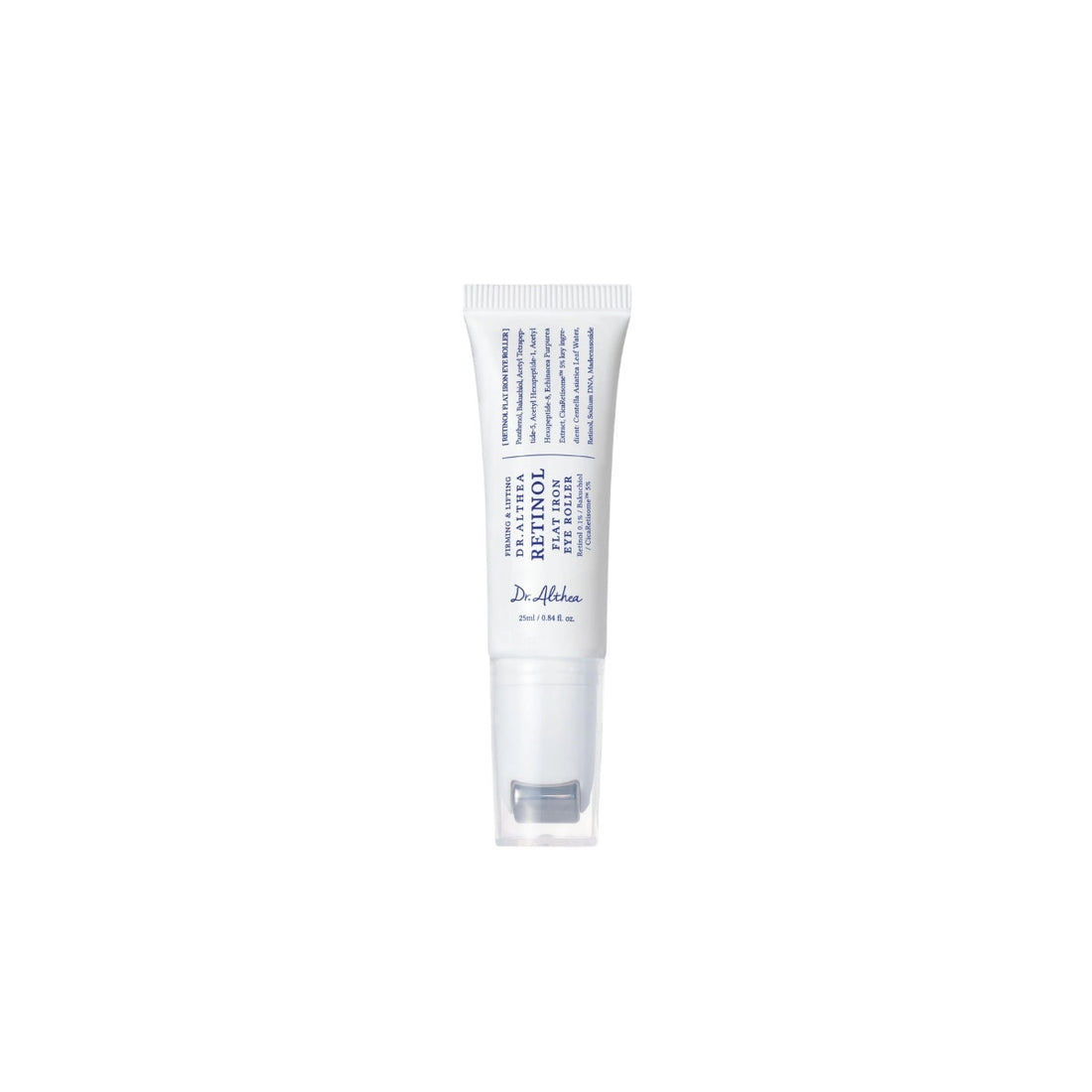 Dr. Althea Retinol Flat Iron Eye Roller – 25ml anti-aging eye serum with Retinol, Peptides, and cooling metal applicator available at Atelier De Glow UAE.