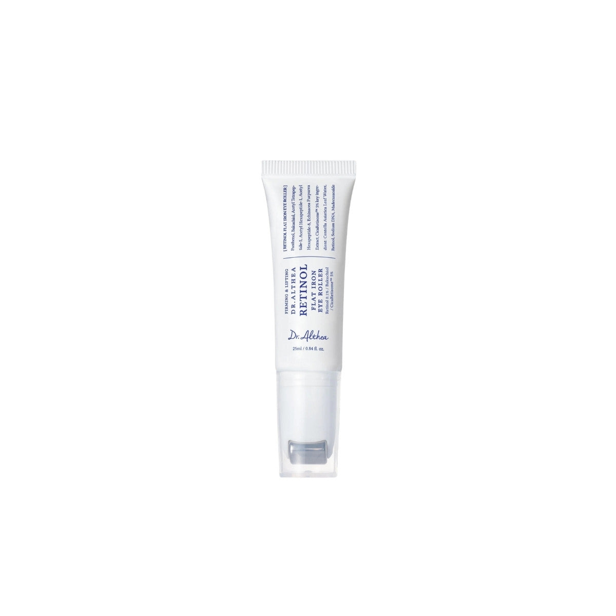 Dr. Althea Retinol Flat Iron Eye Roller – 25ml anti-aging eye serum with Retinol, Peptides, and cooling metal applicator available at Atelier De Glow UAE.
