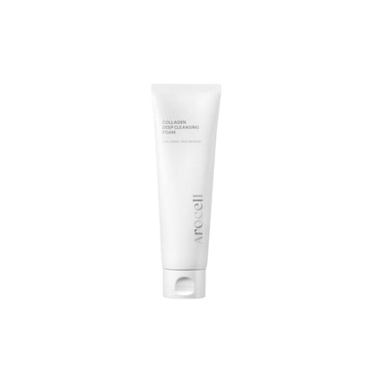 Arocell Collagen Deep Cleansing Foam – 120ml clinical anti-aging facial wash infused with Low-Molecular Weight Collagen, Ceramides, and Peptides available at Atelier De Glow UAE.