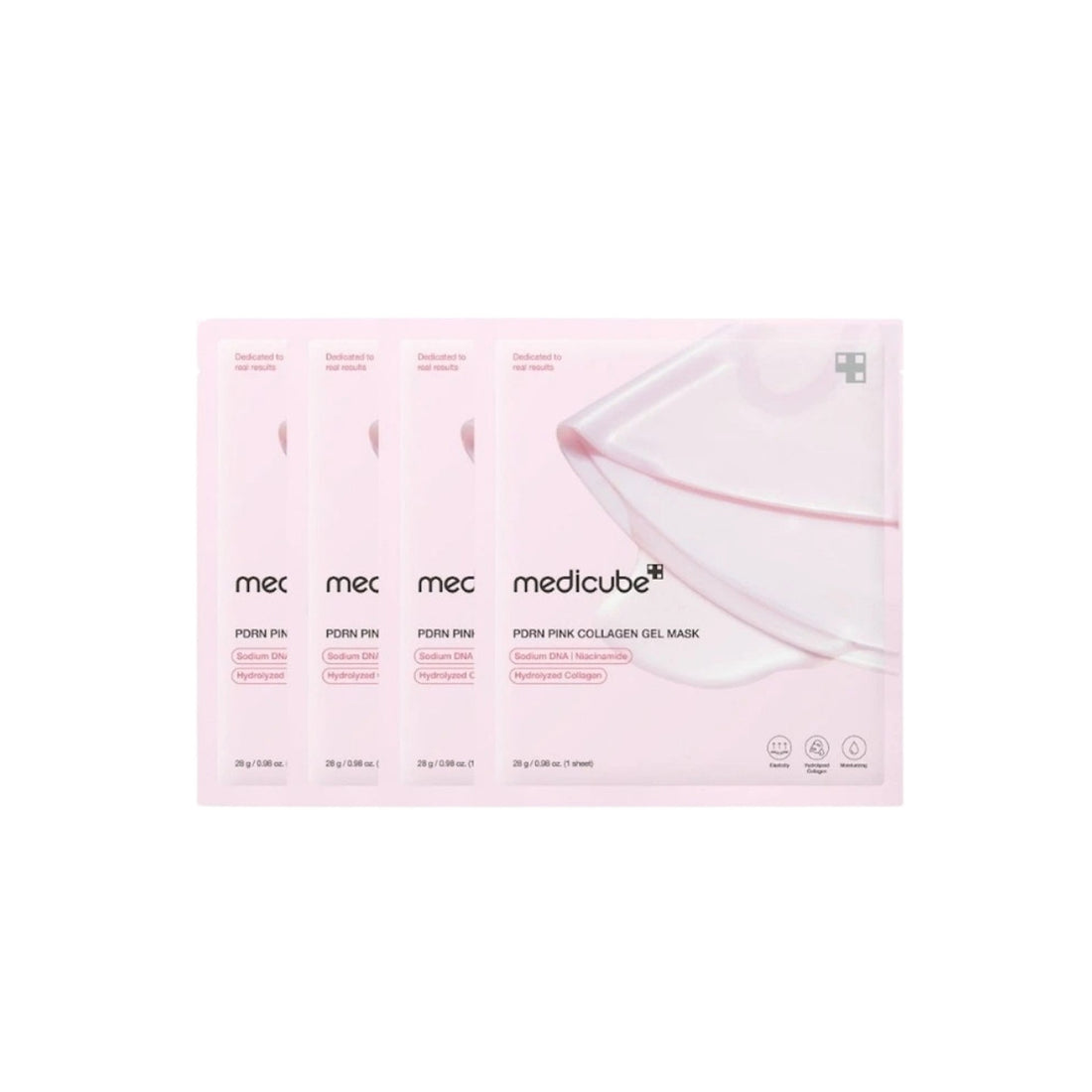 Soft, custom-fitting pink hydrogel texture of Medicube PDRN Collagen Mask cooling down and adhering tightly to facial features at Atelier De Glow UAE.