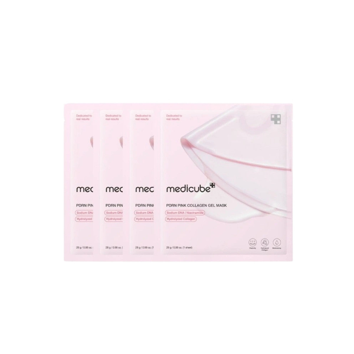 Soft, custom-fitting pink hydrogel texture of Medicube PDRN Collagen Mask cooling down and adhering tightly to facial features at Atelier De Glow UAE.