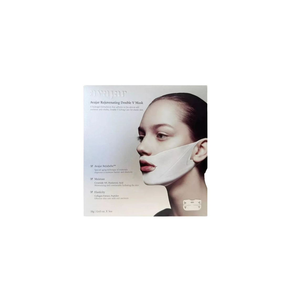 AVAJAR Rejuvenating Double V Mask – Enhanced Korean double-wing lifting mask for chin and jawline contouring available at Atelier De Glow UAE.