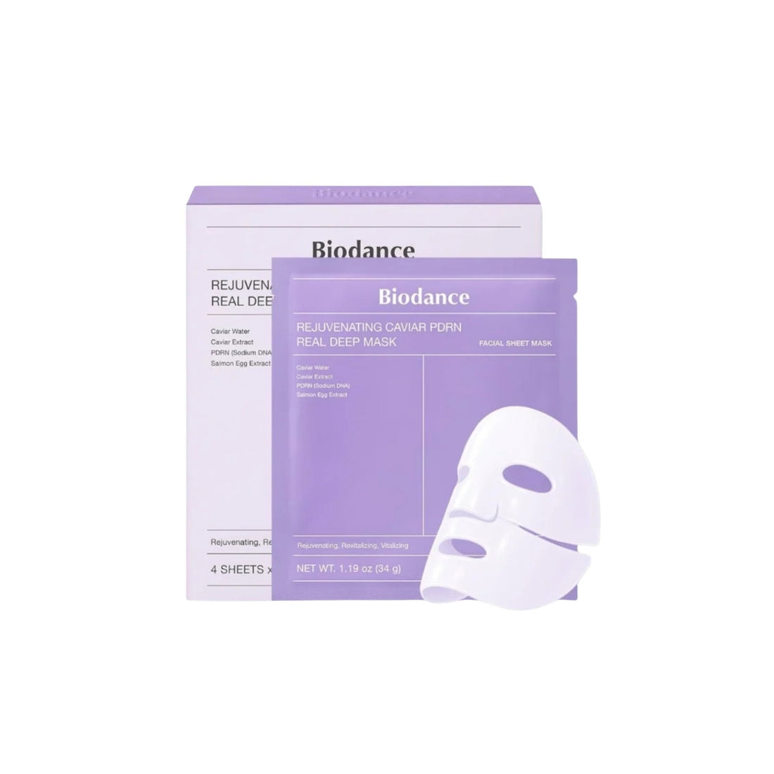 Biodance Rejuvenating Caviar PDRN Real Deep Mask – 4EA Korean overnight hydrogel mask with Salmon PDRN and Caviar Extract available at Atelier De Glow UAE.