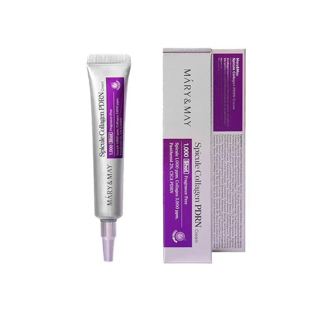 MARY &amp; MAY Spicule Collagen PDRN Cream – 15g targeted clinical-strength micro-needle and salmon DNA resurfacing cream available at Atelier De Glow UAE.