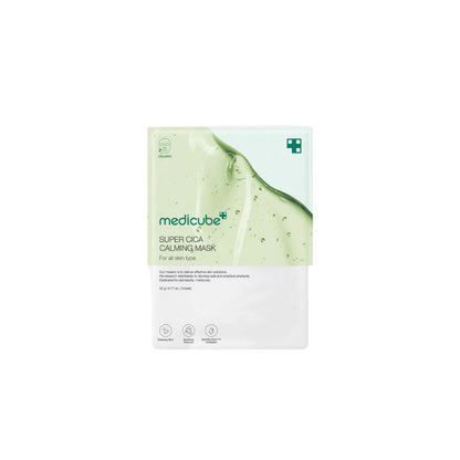 Medicube Super Cica Calming Mask – 22g premium soothing sheet mask formulated with 5,000ppm Super Cica 7 Complex, Tea Tree, and Panthenol available at Atelier De Glow UAE.