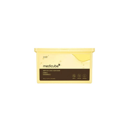 Medicube Deep Vita C Daily Quick Mask – 30 count bulk container of 1-minute express vitamin sheet masks with Ascorbic Acid liposomes available at Atelier De Glow UAE.
