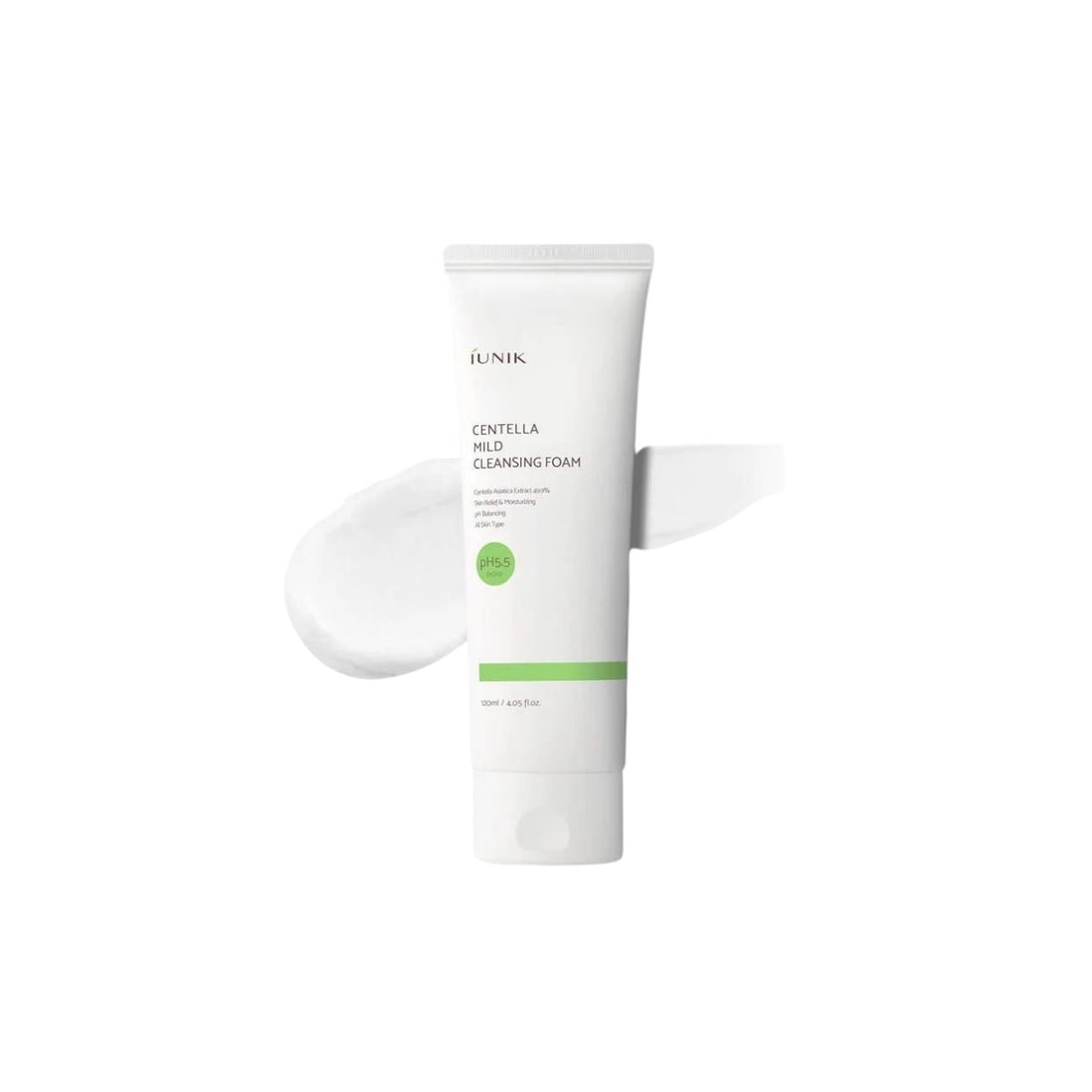 iUNIK Centella Mild Cleansing Foam – 120ml low-pH facial cleanser with 49.9% Centella Asiatica Extract available at Atelier De Glow UAE.