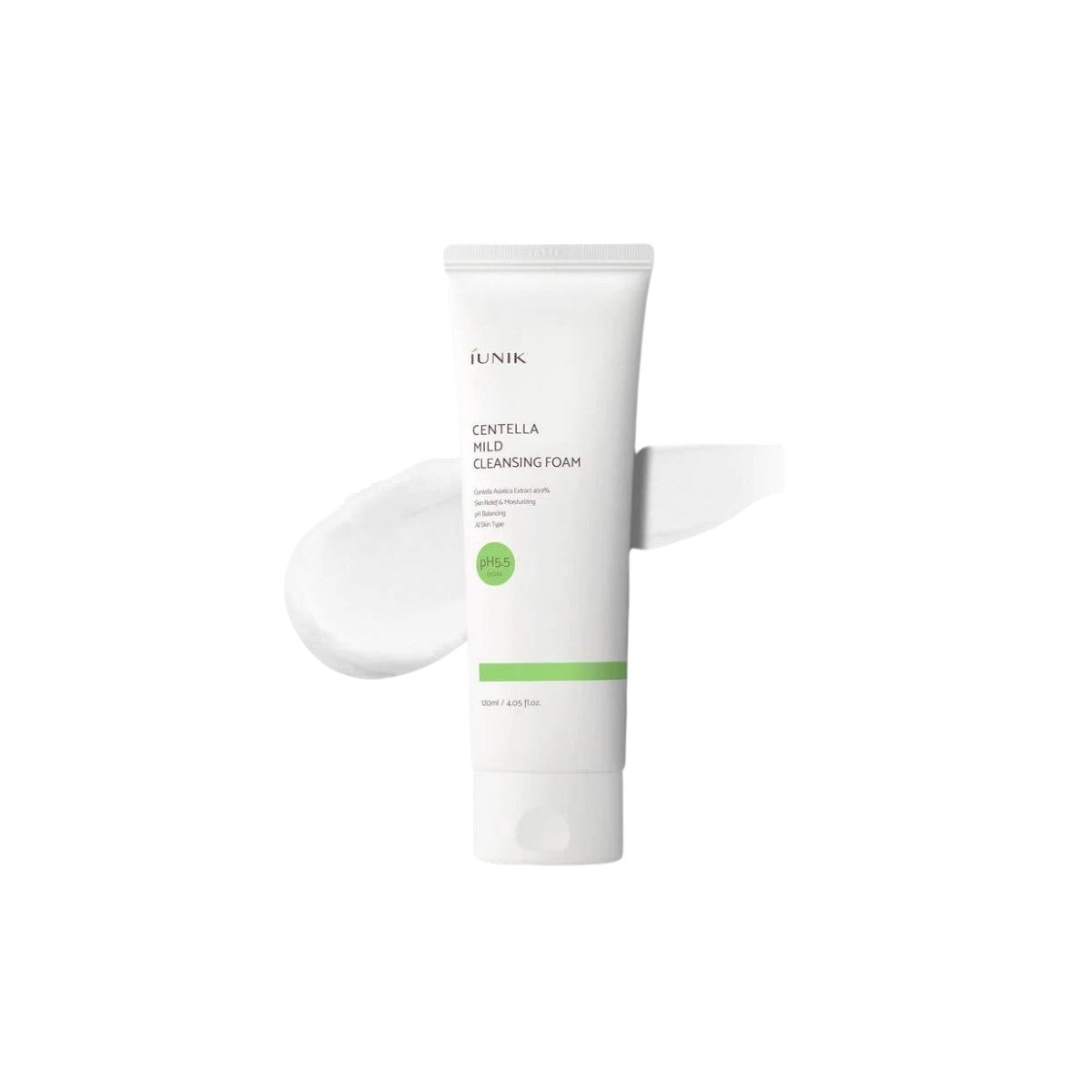iUNIK Centella Mild Cleansing Foam – 120ml low-pH facial cleanser with 49.9% Centella Asiatica Extract available at Atelier De Glow UAE.
