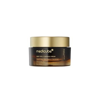 Medicube Deep Vita C Capsule Cream – 55g brightening moisturizer with fresh-burst stabilized Vitamin C capsules available at Atelier De Glow UAE.