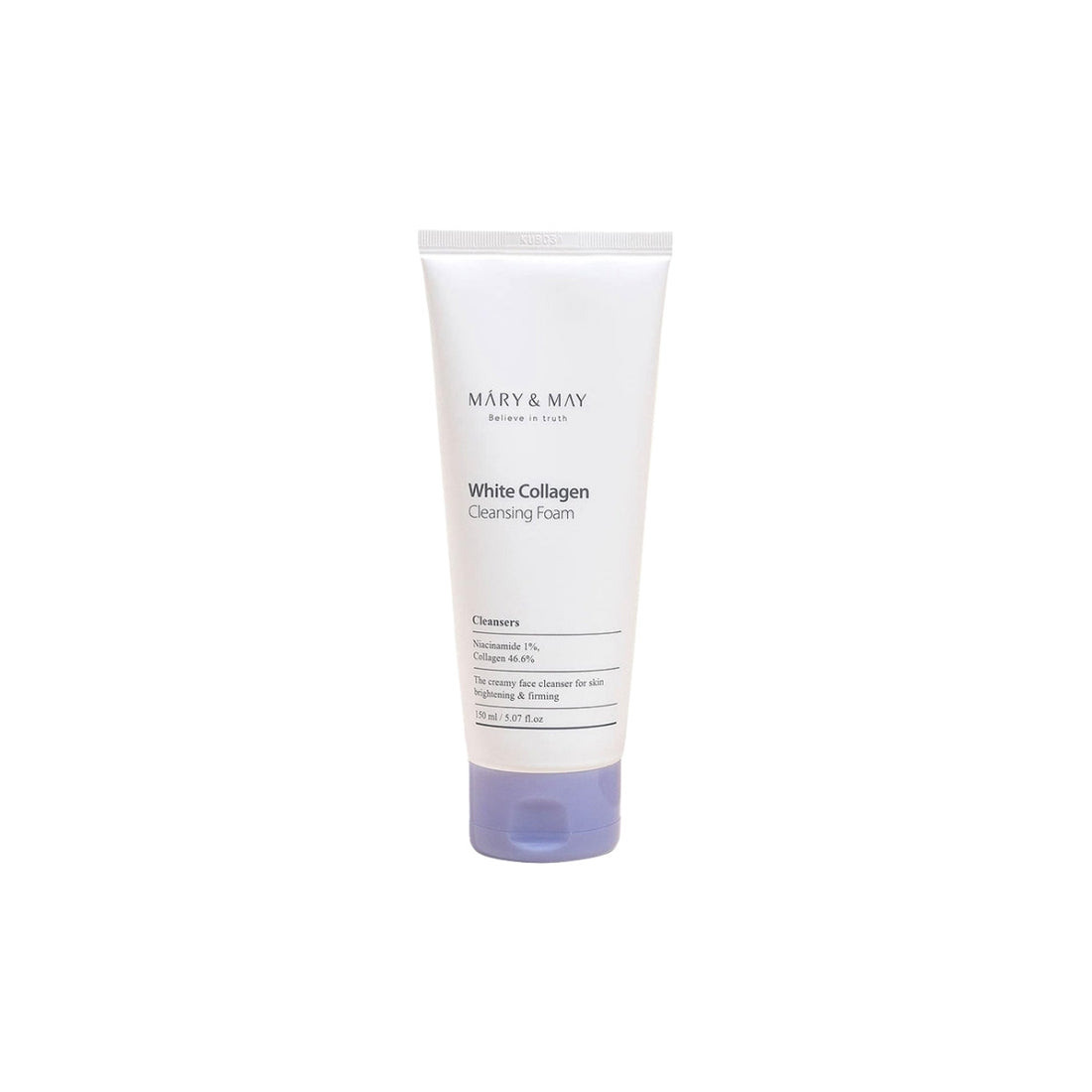 Mary &amp; May White Collagen Cleansing Foam – 150ml firming facial cleanser with 46.5% Collagen and Niacinamide available at Atelier De Glow UAE.