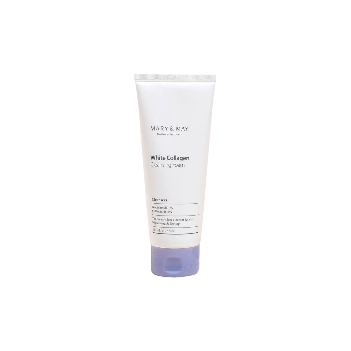 Mary &amp; May White Collagen Cleansing Foam – 150ml firming facial cleanser with 46.5% Collagen and Niacinamide available at Atelier De Glow UAE.