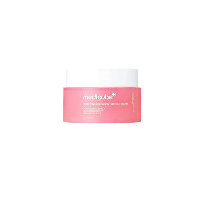 Medicube PDRN Pink Collagen Capsule Cream – 55g clinical anti-aging moisturizer with Salmon DNA PDRN capsules suspended in a firming collagen gel base available at Atelier De Glow UAE.