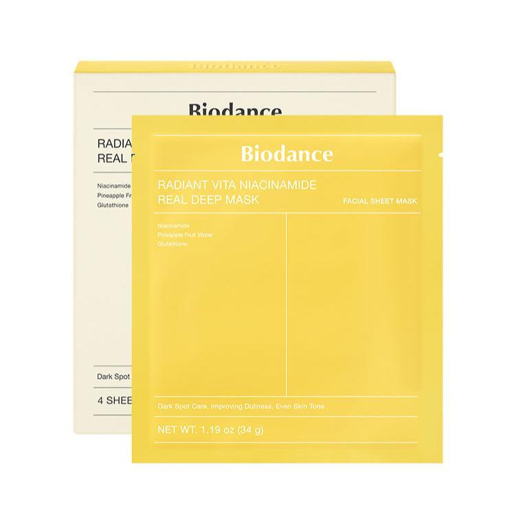Biodance Radiant Vita Niacinamide Real Deep Mask 4 Pack – Korean overnight hydrogel masks with Vitamin C and Niacinamide available at Atelier De Glow UAE.