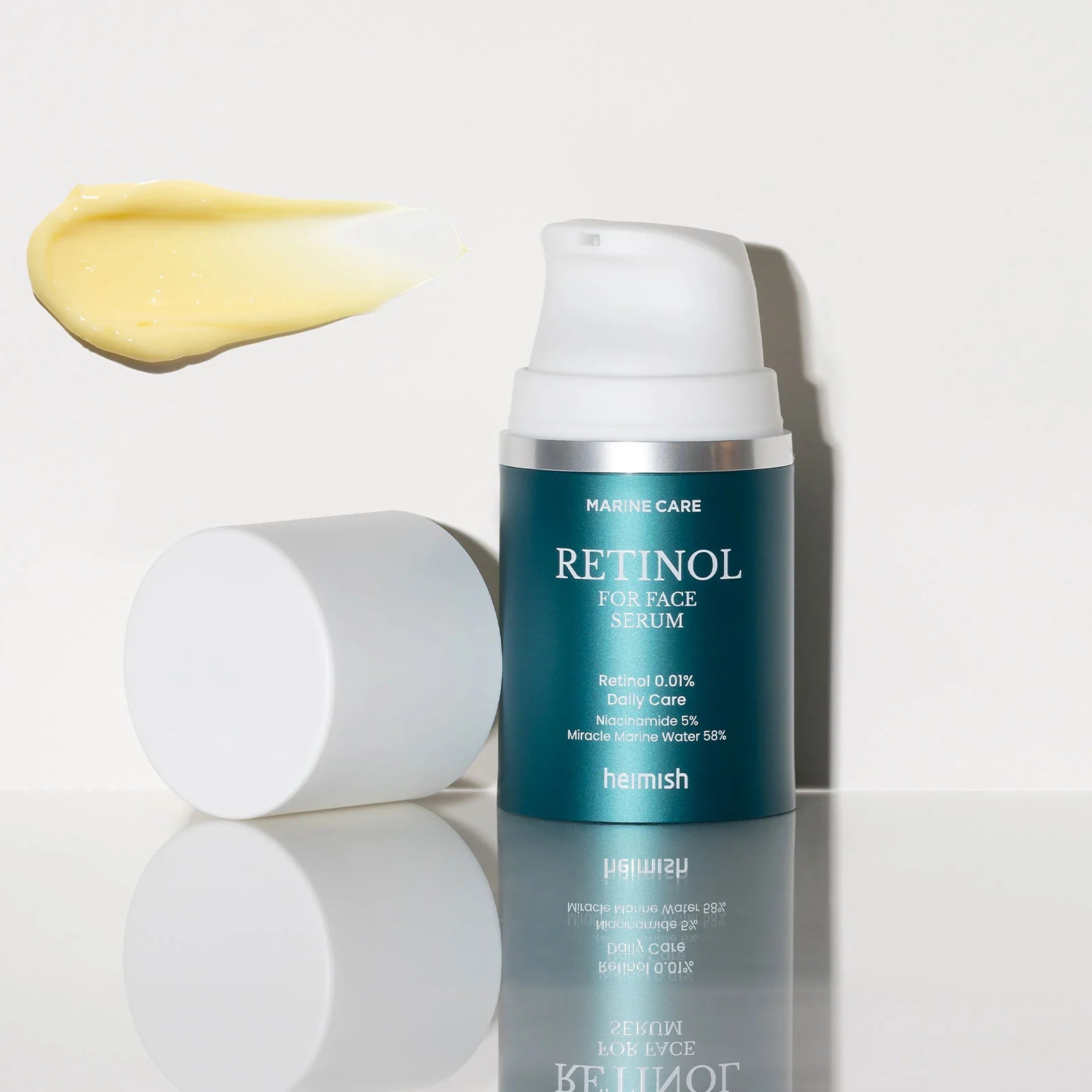 Creamy, hydrating serum texture of Heimish Marine Care Retinol – Non-drying, moisture-rich Retinol for nightly use at Atelier De Glow UAE.