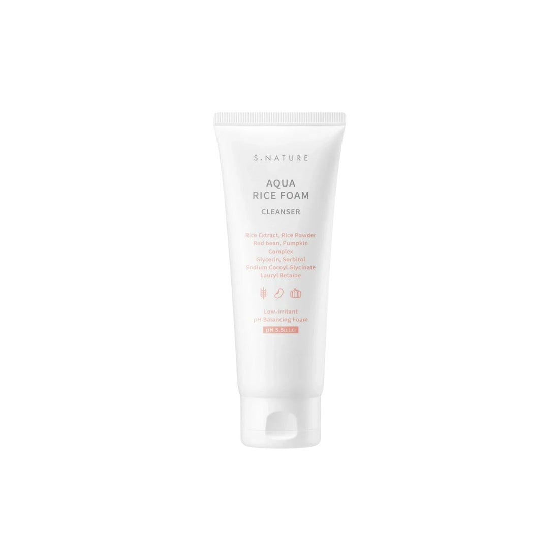 S.NATURE Aqua Rice Foam Cleanser 80ml – hydrating facial cleanser formulated with nourishing rice extract for a deep yet gentle clean available at Atelier De Glow UAE.