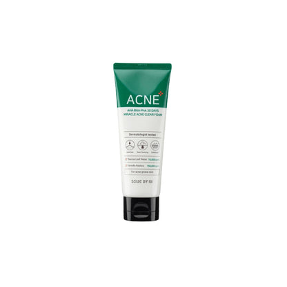 Some By Mi AHA.BHA.PHA 30 Days Miracle Foam – 100ml Korean acne cleanser with Truecica and Salicylic Acid available at Atelier De Glow UAE.